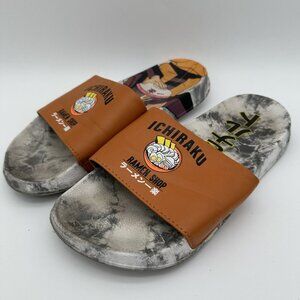 Ichiraku Ramen Shop Naruto Slide Sandals Mens Size 8 Orange Gray Anime-Inspired